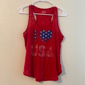 Red Tan Top “I 💙 USA”